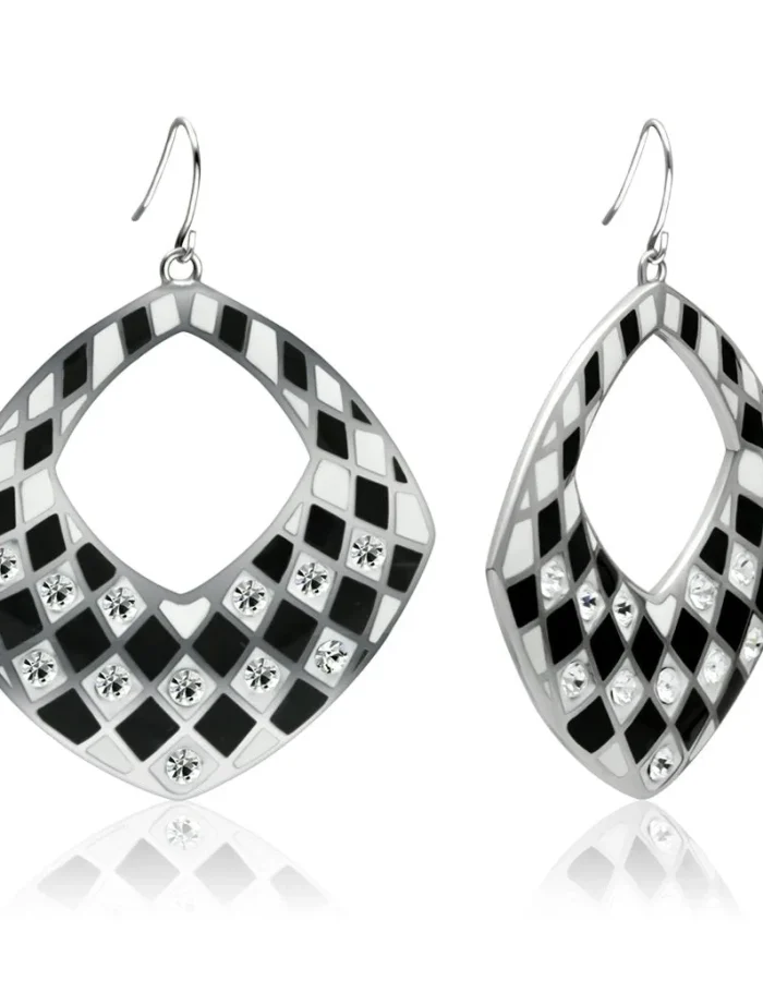 Dazzling Black & White Checked Earrings | Crystal Accents