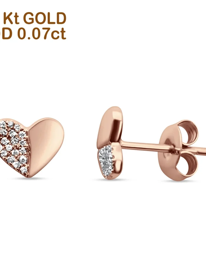 Pave Diamond Studs in 14K Rose Gold: Half Moonlit Hearts