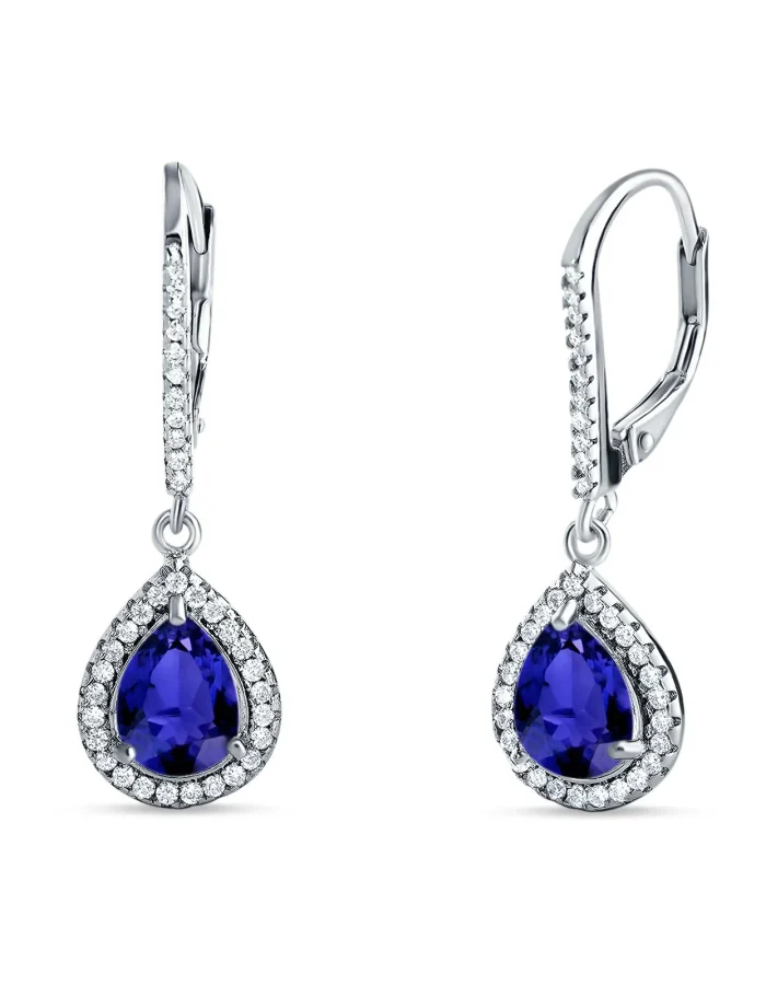 Sterling Silver Teardrop Sapphire Earrings – Genuine Royal Blue Sapphire Drop Earrings – Perfect Anniversary or Birthday Gift