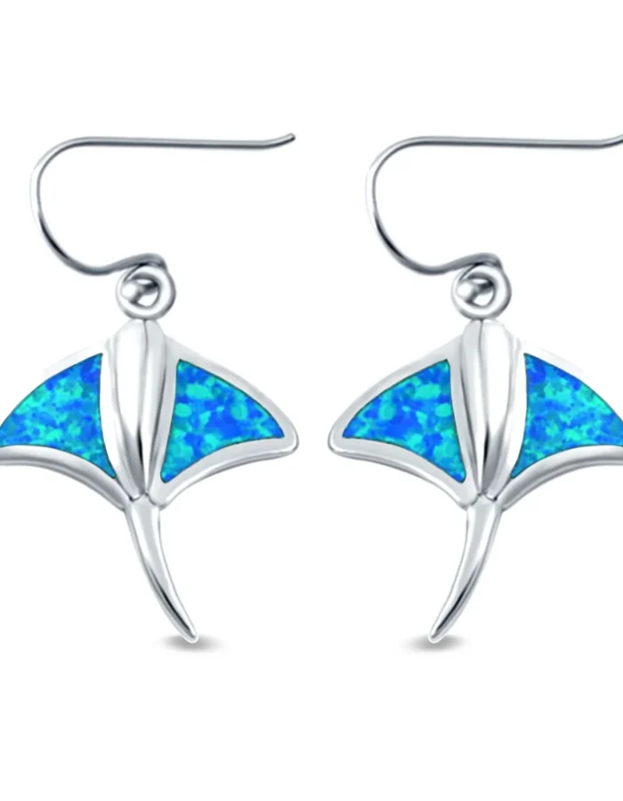 Shimmering Lab Created Blue Opal Stingray Drop Dangle Earrings in 925 Sterling Silver